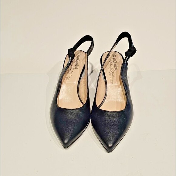 NeroGiardini black leather slingback with rhinestone heels SIZE EU 35; US 5 - Picture 2 of 8